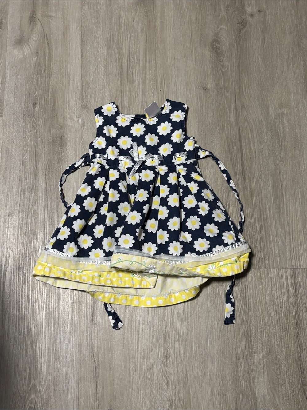 Blue Beri Navy Daisy Print Toddler Dress with Yellow Trim